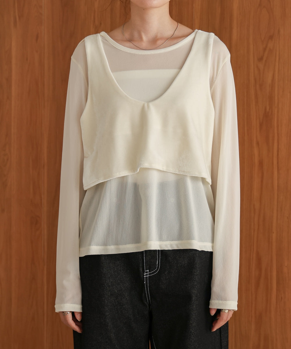 velour docking sheer long T-shirt