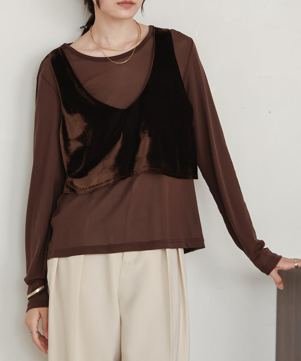 velour docking sheer long T-shirt