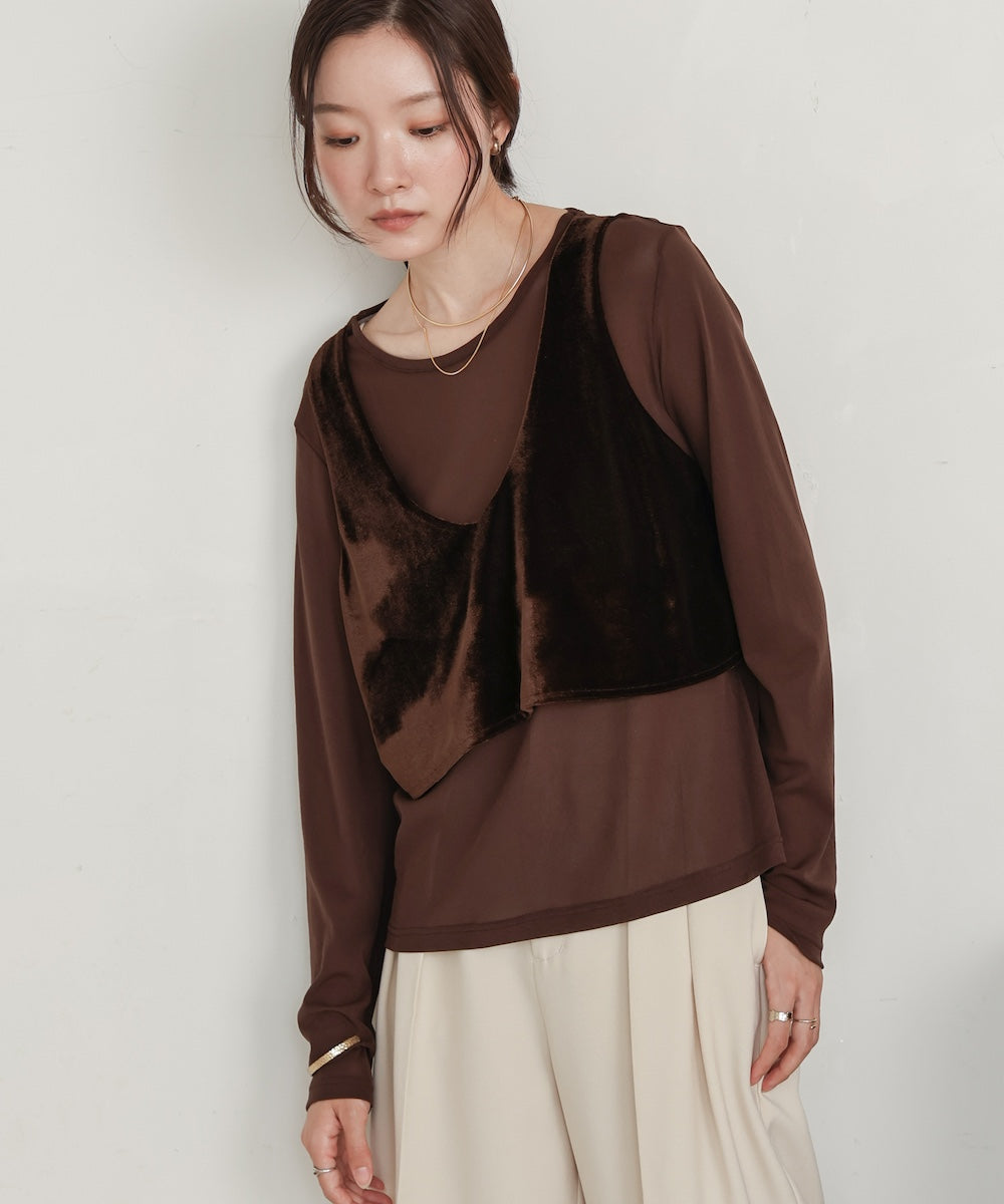 velour docking sheer long T-shirt