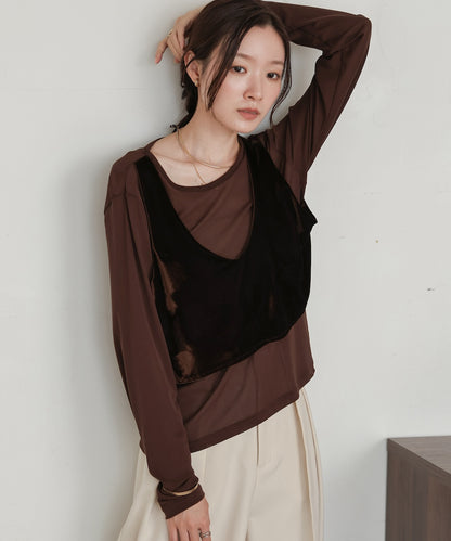 velour docking sheer long T-shirt