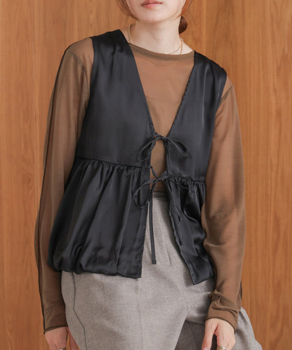 [TIMESALE]satin peplum balloon vest