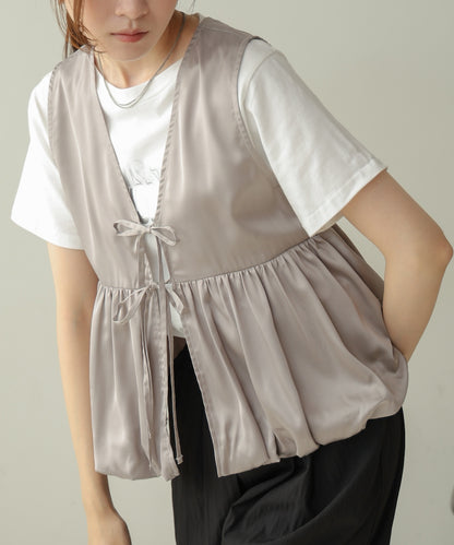 [TIMESALE]satin peplum balloon vest