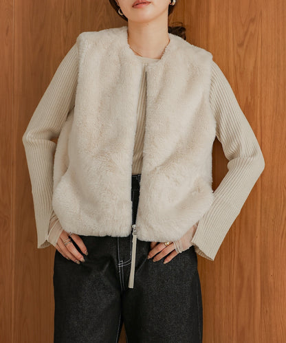 rabbit style eco fur vest