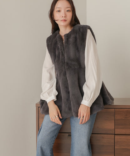 rabbit style peplum eco fur vest