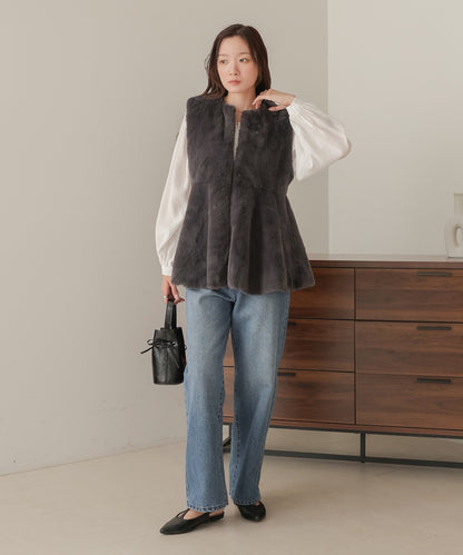 rabbit style peplum eco fur vest