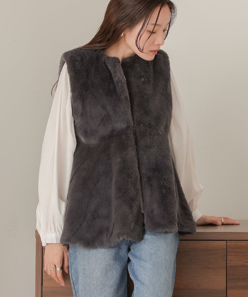 rabbit style peplum eco fur vest