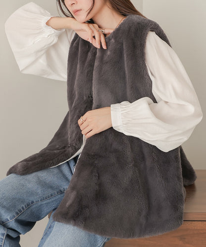 rabbit style peplum eco fur vest