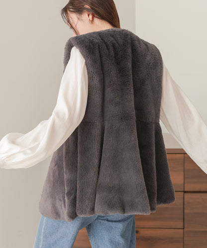 rabbit style peplum eco fur vest