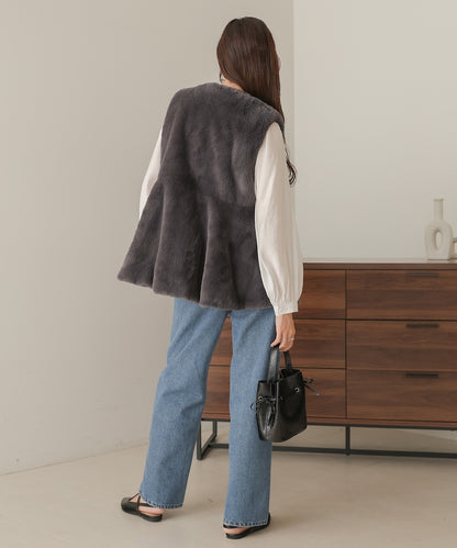 rabbit style peplum eco fur vest