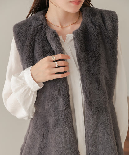 rabbit style peplum eco fur vest