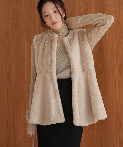 rabbit style peplum eco fur vest