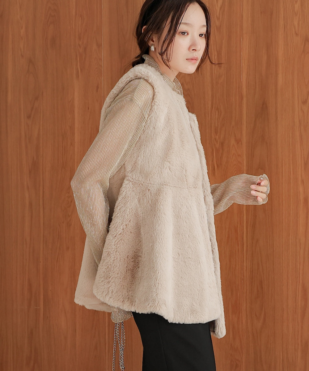 rabbit style peplum eco fur vest