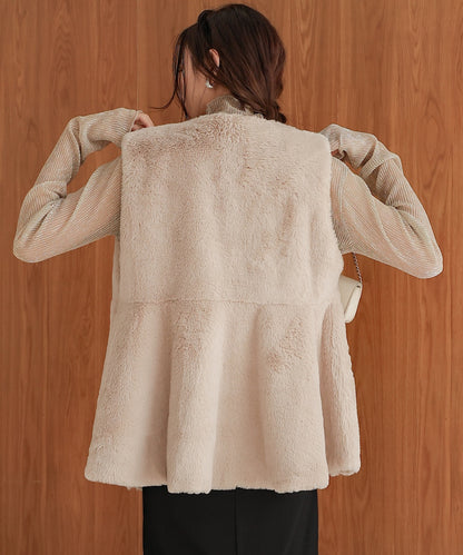 rabbit style peplum eco fur vest