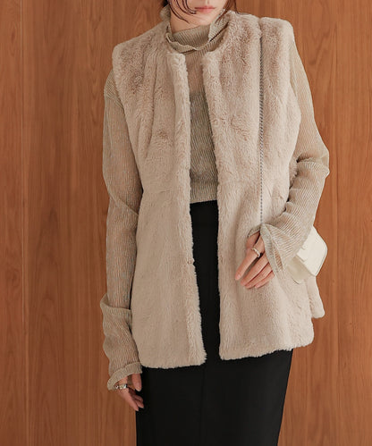 rabbit style peplum eco fur vest