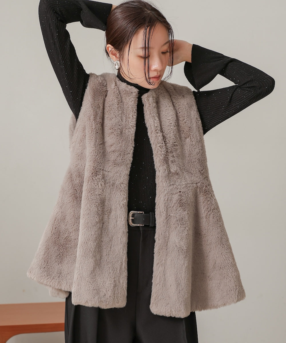 rabbit style peplum eco fur vest