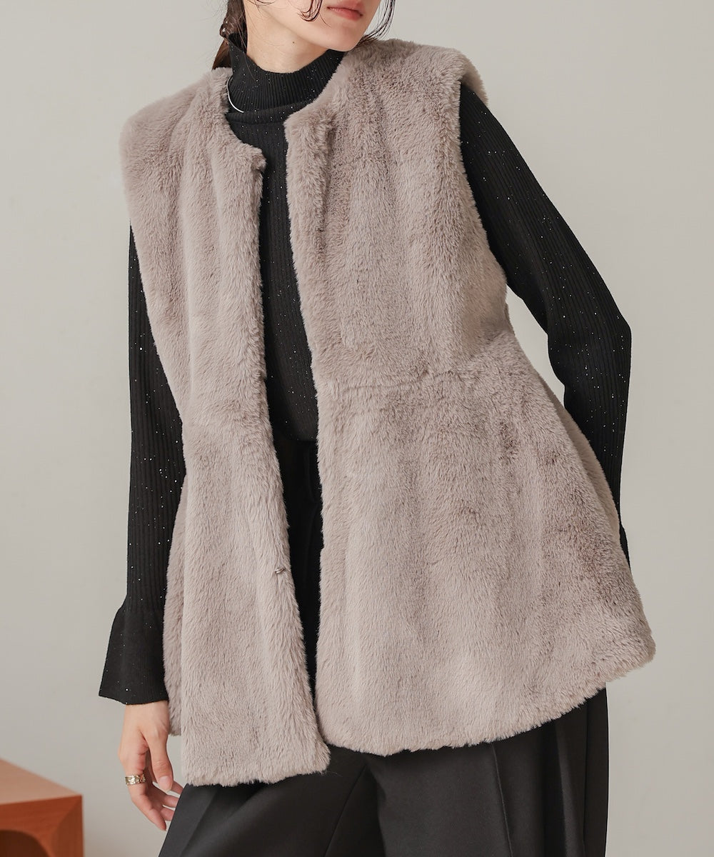 rabbit style peplum eco fur vest