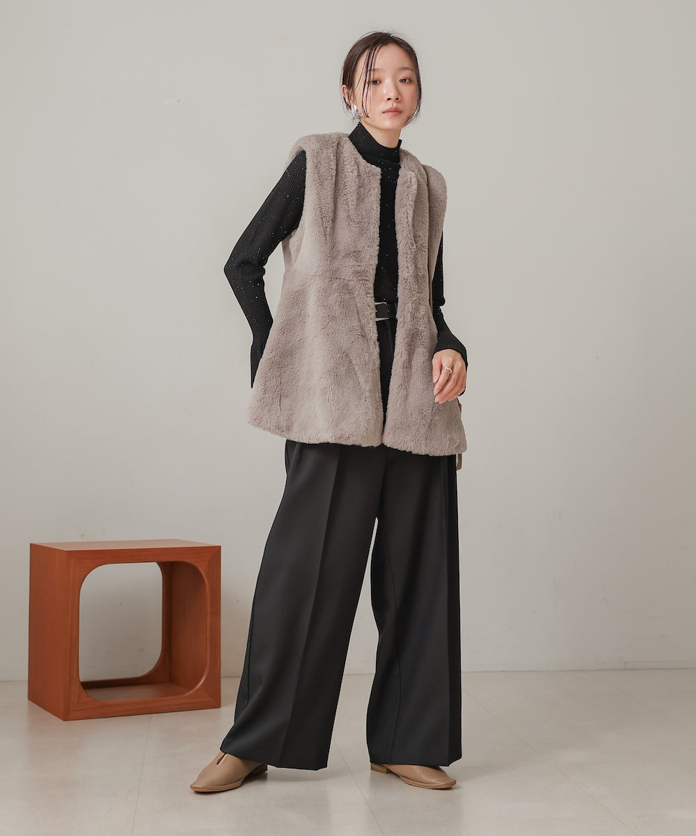 rabbit style peplum eco fur vest