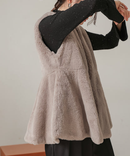 rabbit style peplum eco fur vest