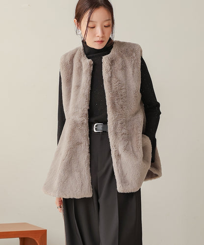 rabbit style peplum eco fur vest