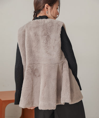 rabbit style peplum eco fur vest