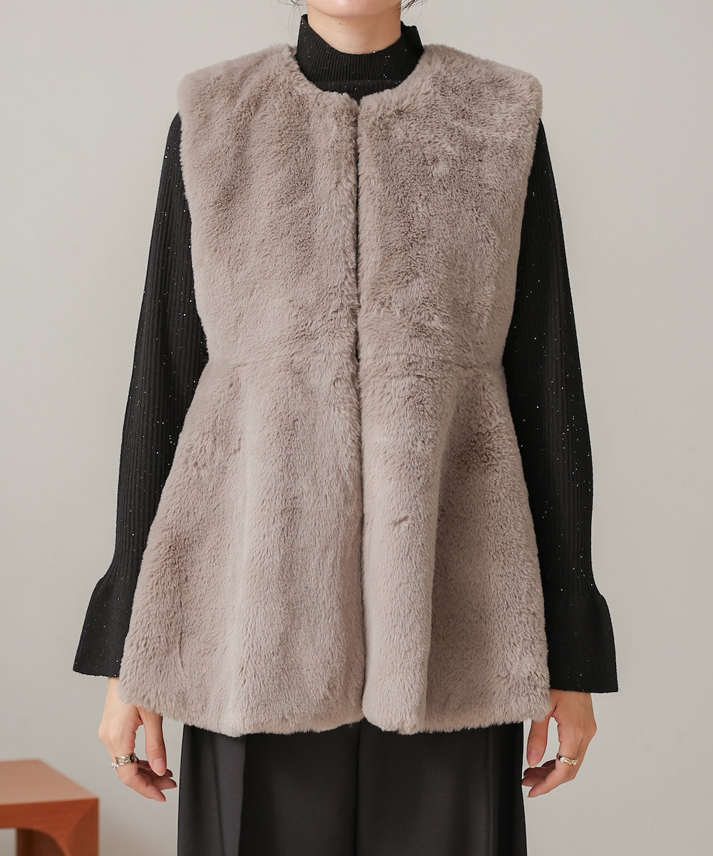 rabbit style peplum eco fur vest