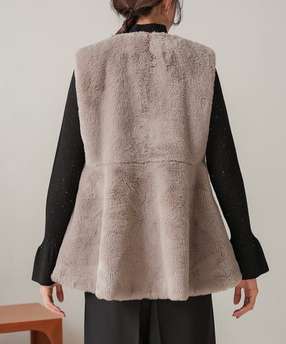 rabbit style peplum eco fur vest