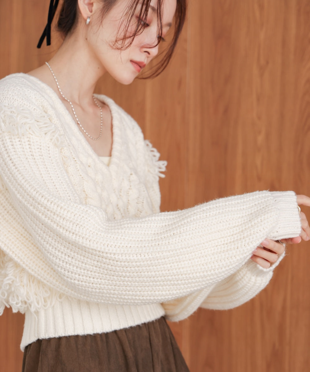 fringe bulky knit top