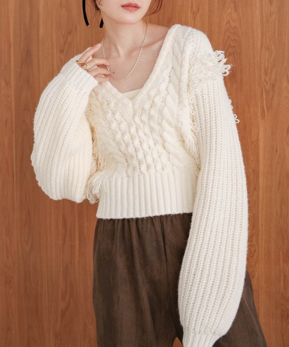 フリンジバルキーニットトップス