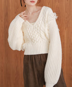 フリンジバルキーニットトップス