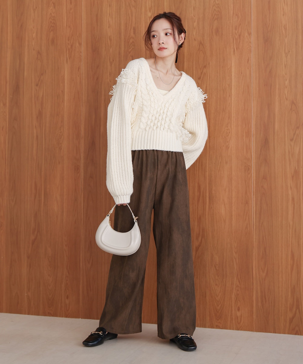 フリンジバルキーニットトップス