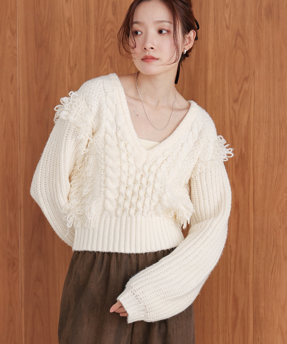 fringe bulky knit top