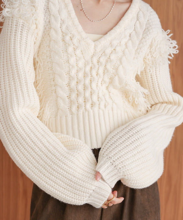 フリンジバルキーニットトップス