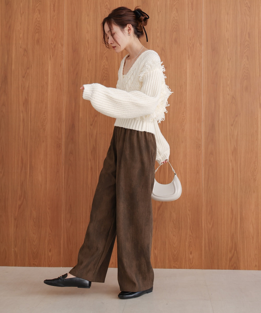 フリンジバルキーニットトップス