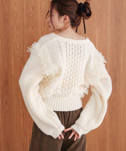 fringe bulky knit top