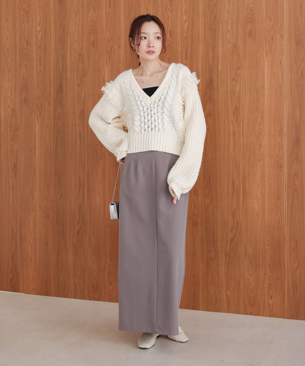 フリンジバルキーニットトップス