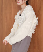 フリンジバルキーニットトップス