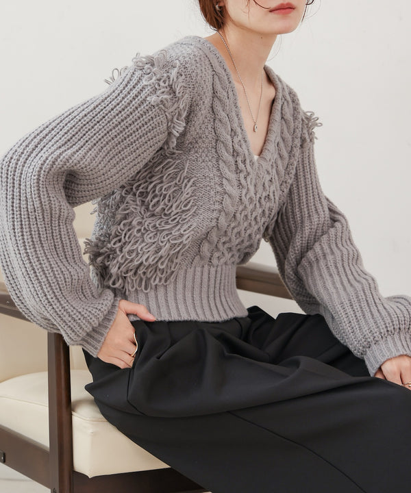 フリンジバルキーニットトップス