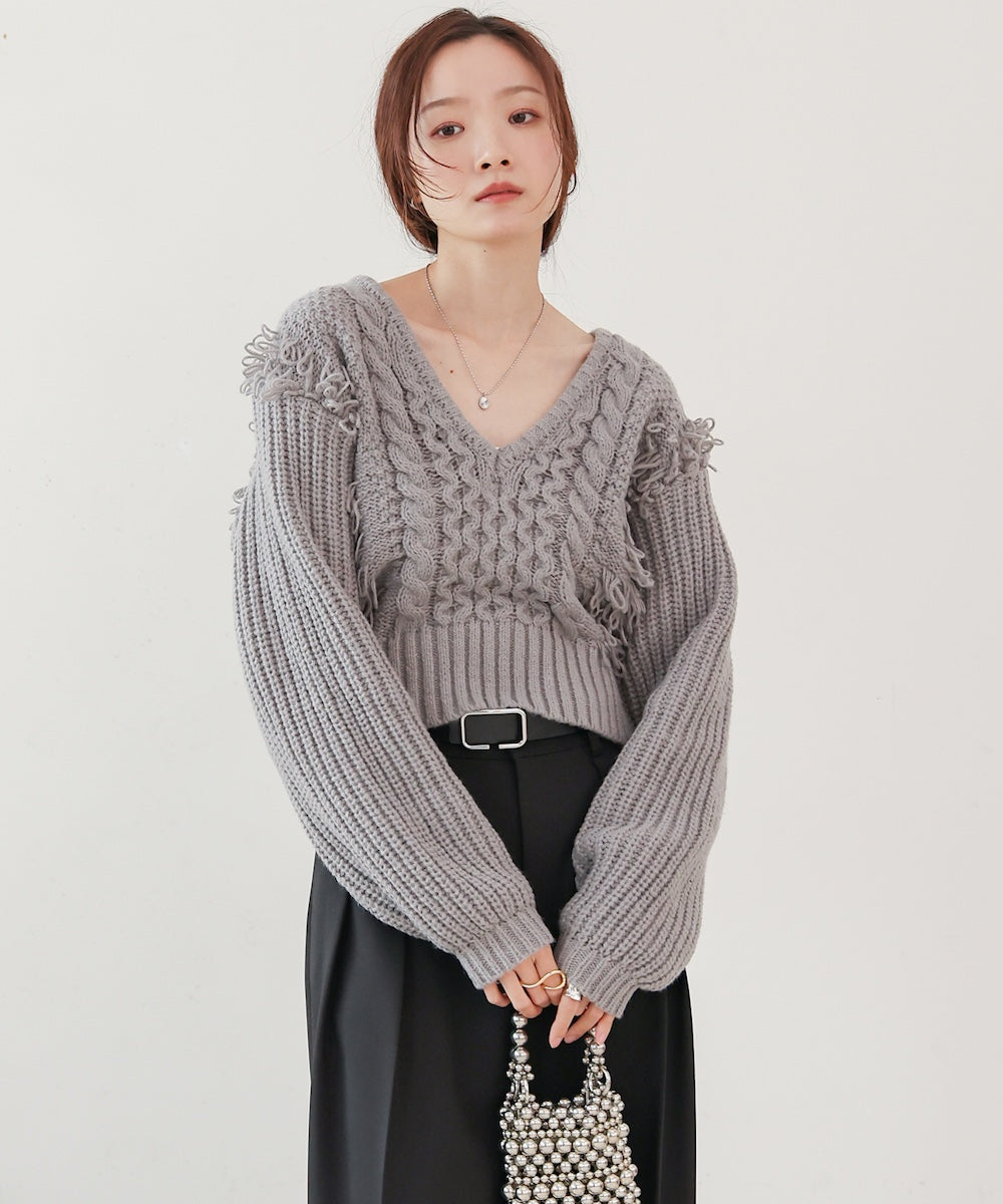 フリンジバルキーニットトップス