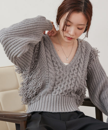 fringe bulky knit top