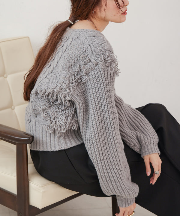 フリンジバルキーニットトップス