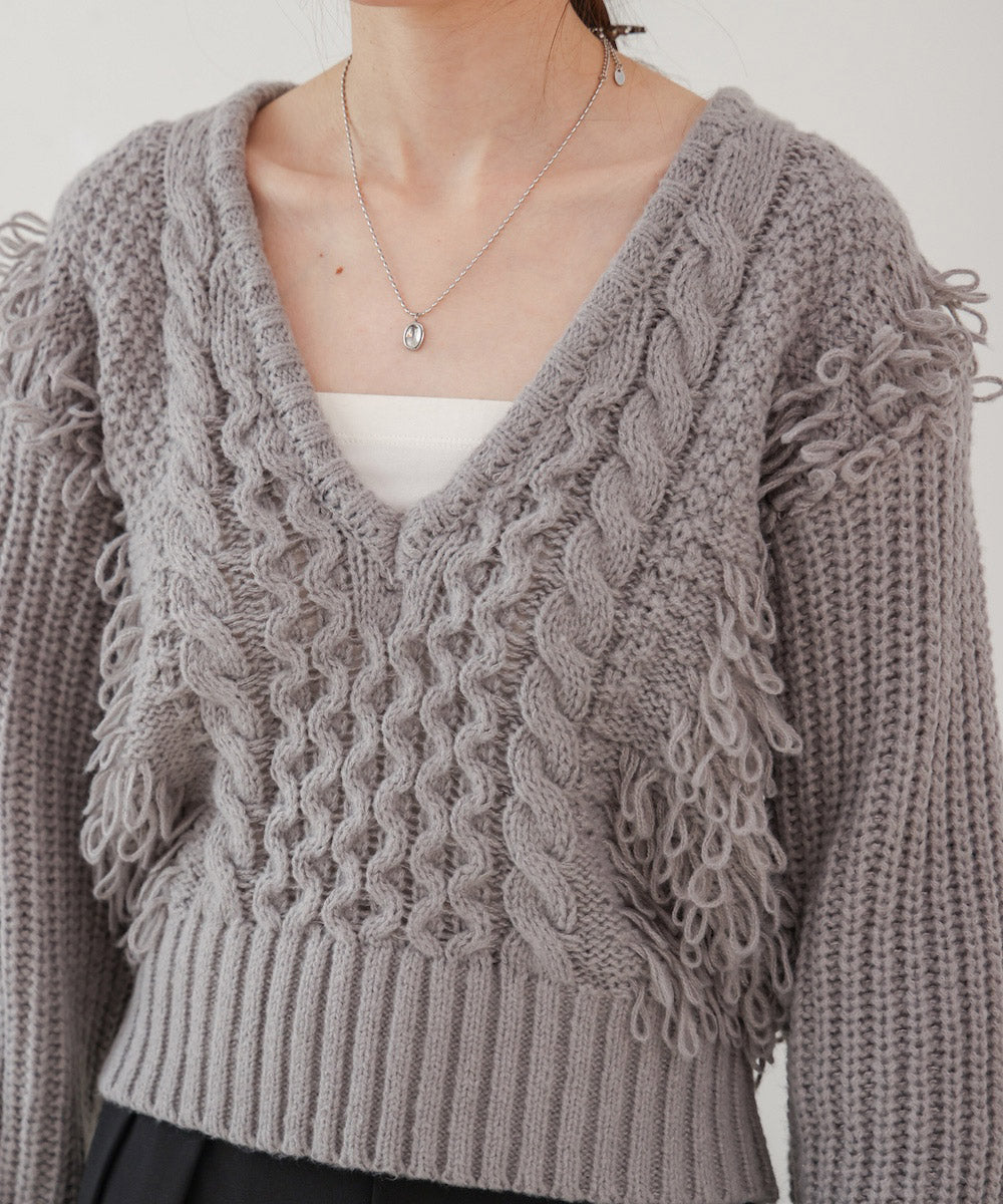 フリンジバルキーニットトップス