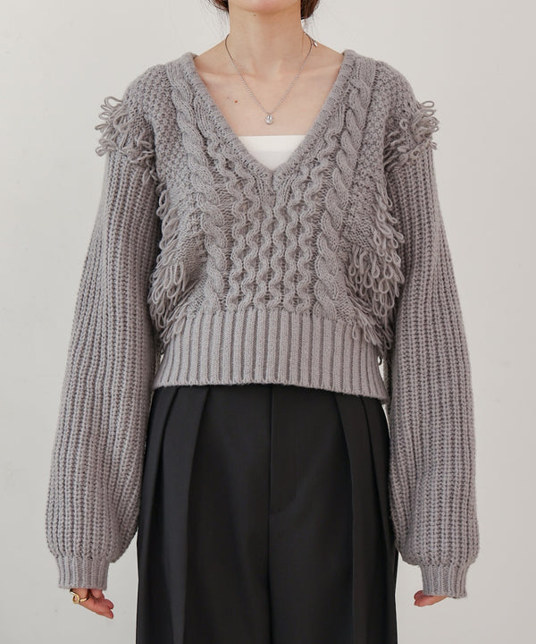 フリンジバルキーニットトップス