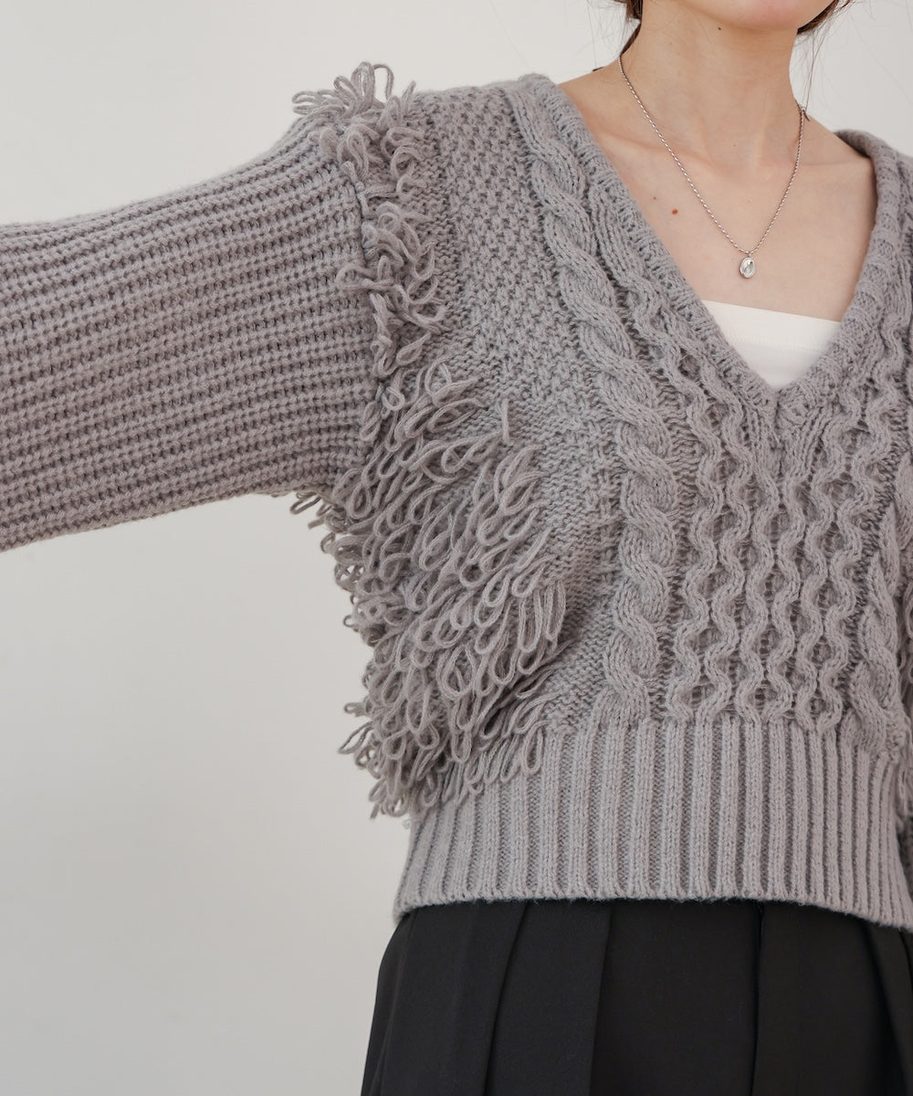 フリンジバルキーニットトップス