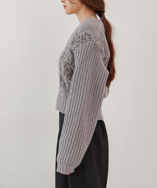 フリンジバルキーニットトップス