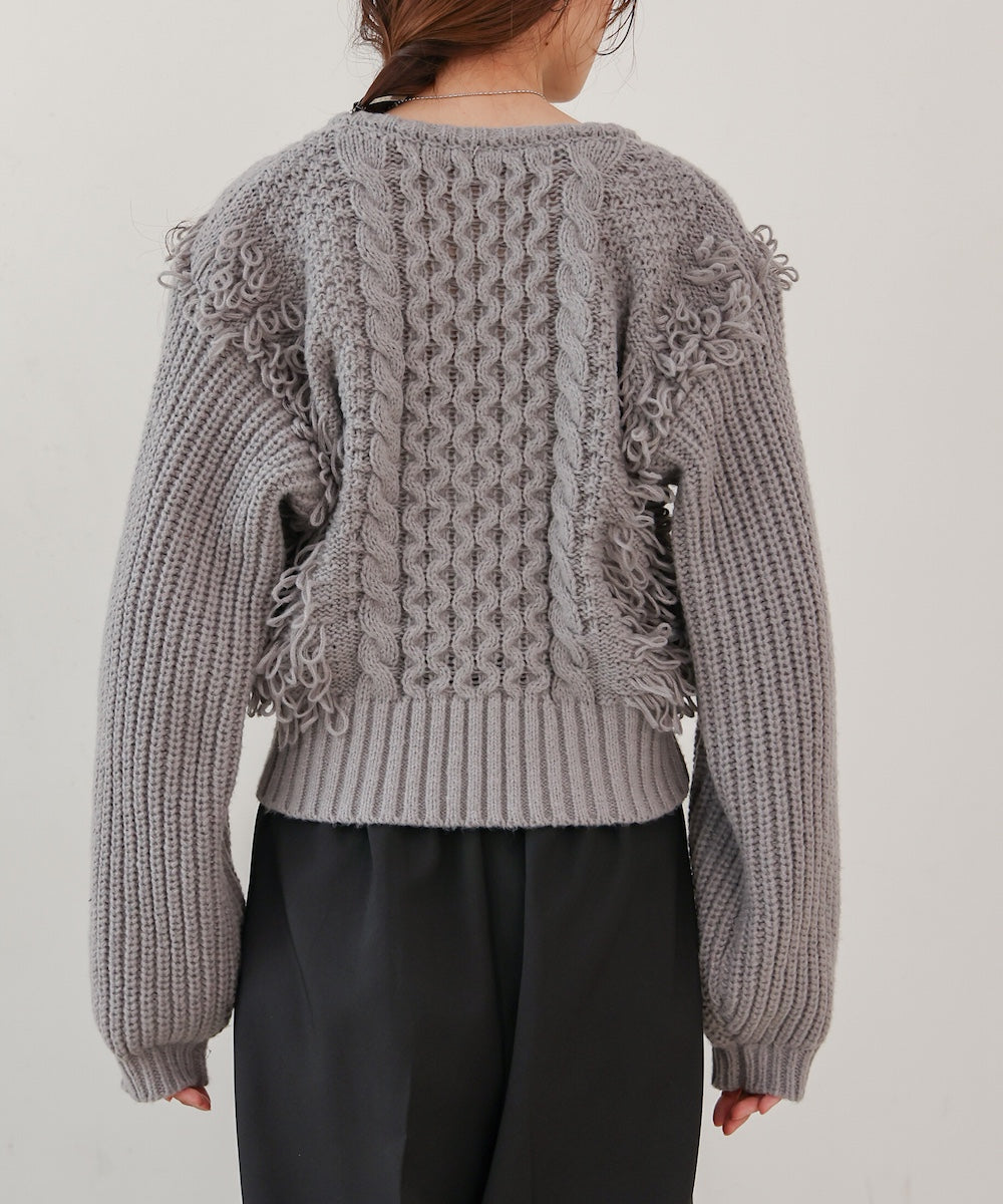 フリンジバルキーニットトップス