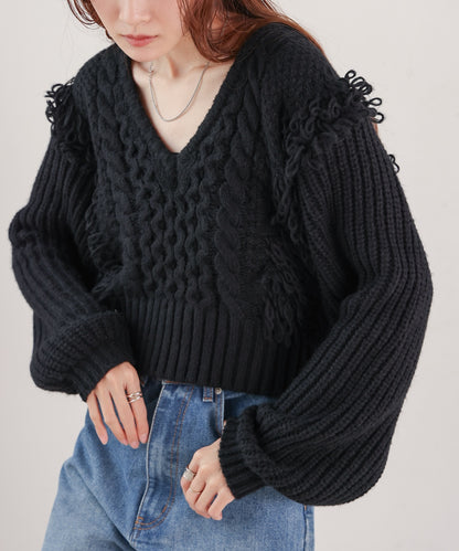 fringe bulky knit top