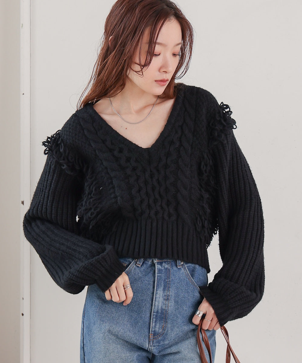 fringe bulky knit top