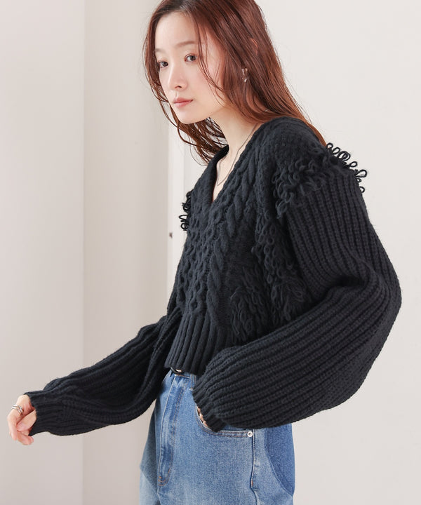 フリンジバルキーニットトップス