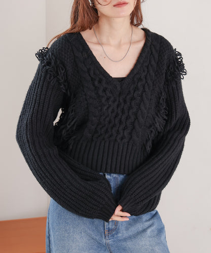 fringe bulky knit top