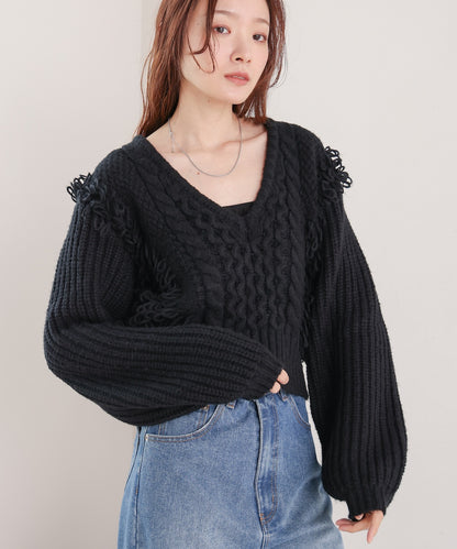 fringe bulky knit top